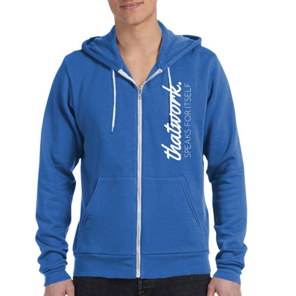 Logo White - Unisex Poly-Cotton Fleece Full-Zip Hooded Sweatshirt Thumbnail